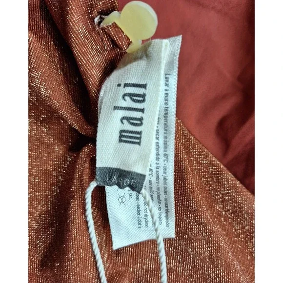 Malai Women Copper Bronze Metallic Shimmer Cutout One Piece Swimsuit Large NEW - Picture 7 of 9